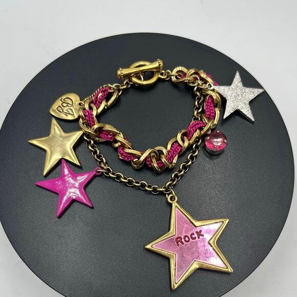 Betsey Johnson Rock Star Collection Rhinestone Mirror Charm Bracelet Rare - Picture 1 of 7